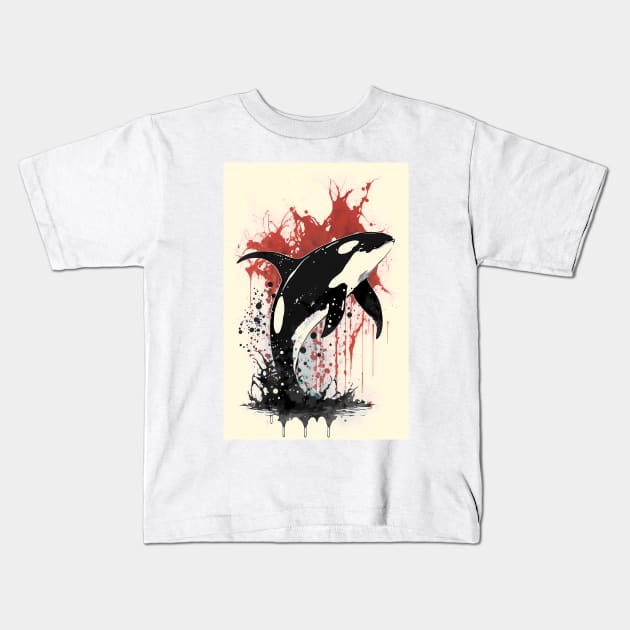 Killer Whale Ink Painting Kids T-Shirt by TortillaChief